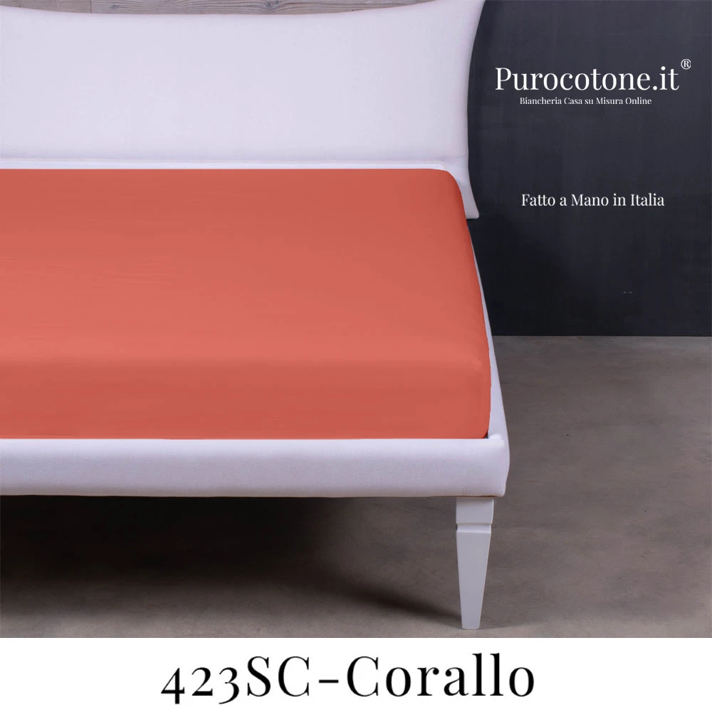 Outlet - Lenzuola Sotto con Angoli - 200x200+30 Cotone 423Sc Corallo